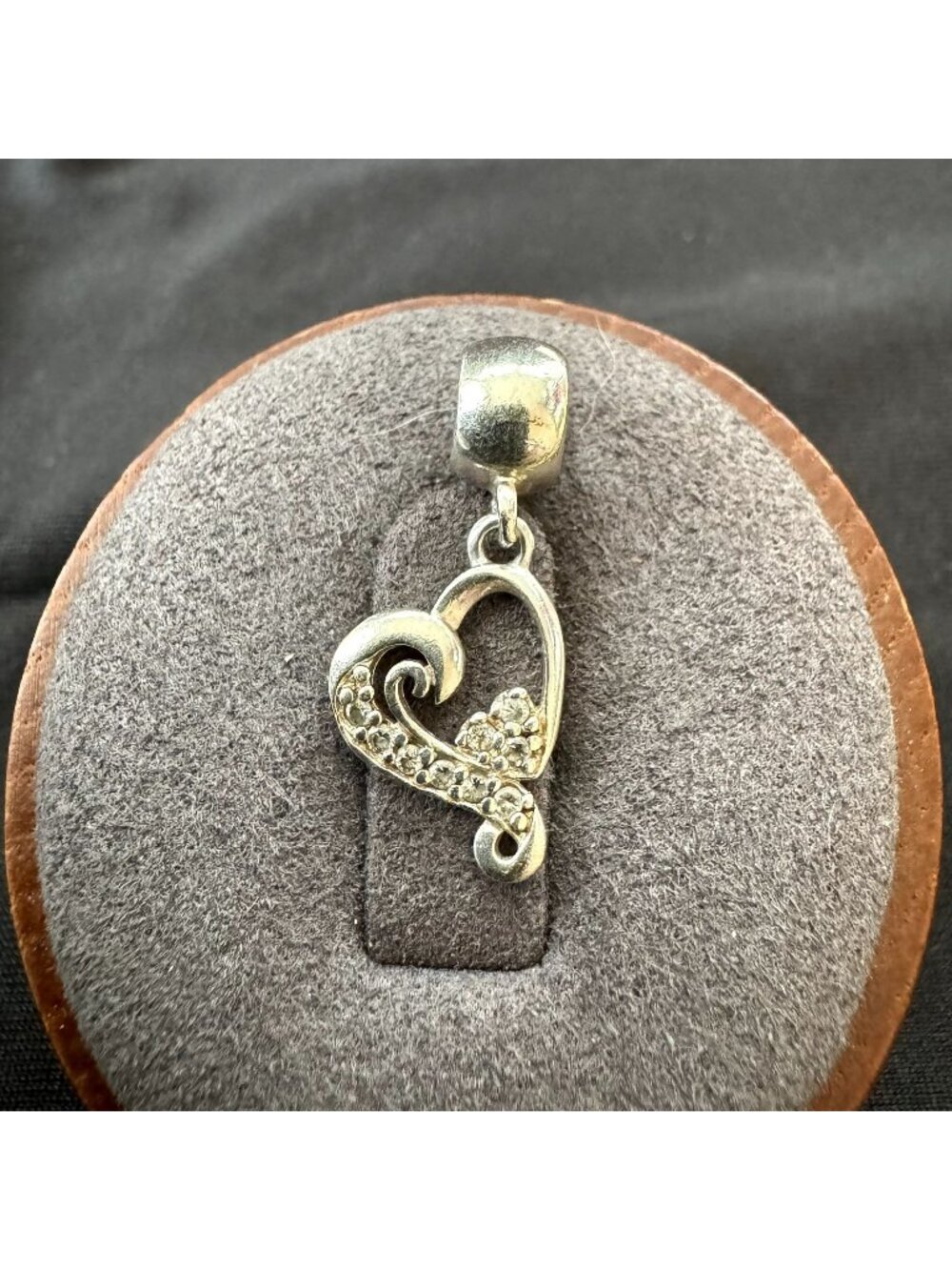 Cubic Zirconia Prong Set Heart Charm Sterling Silver 925 Size 1'' Length